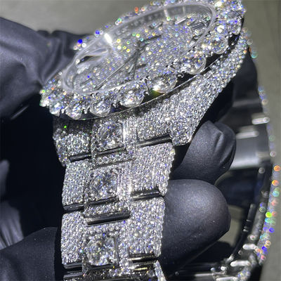 Round Brilliant Cut Moissanite  Watches Bling Quartz Iced Out Men'S Watch